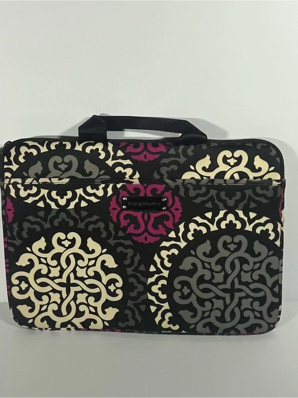 Vera Bradley Black, Cream & Pink Medallion Laptop Sleeve